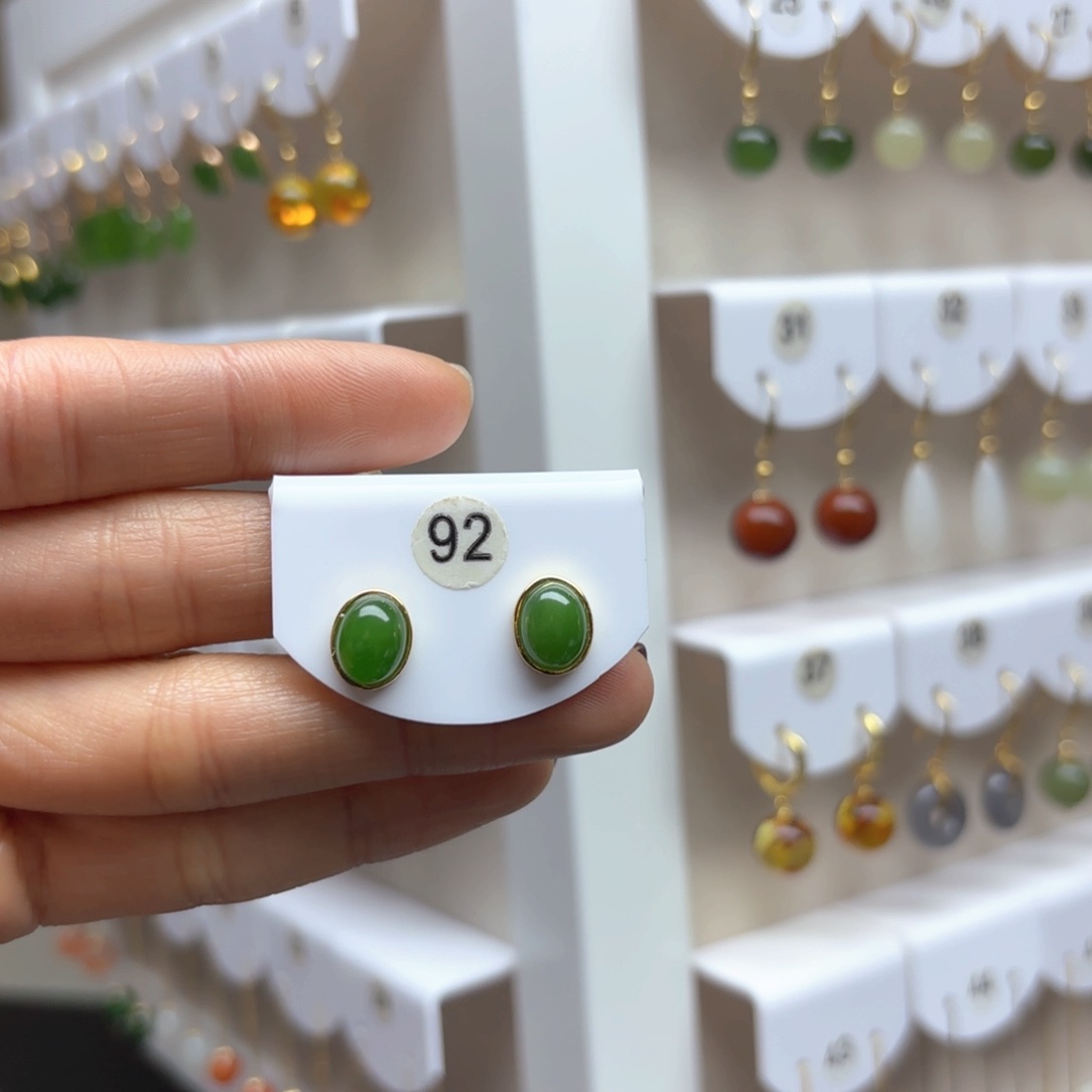 和田玉耳饰银S925镶嵌2