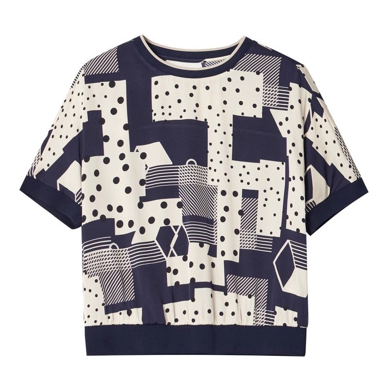 韦小宝桑蚕丝圆领中袖显瘦百搭时尚气质上衣2321101478