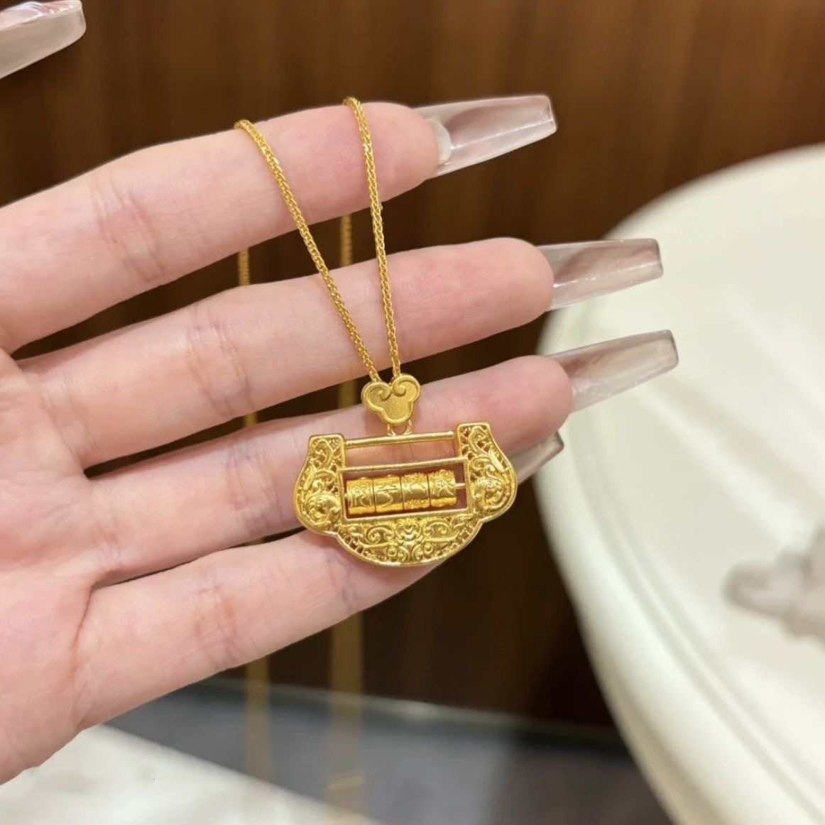 铜合金吊坠 铜合金项链新中式岁岁平安锁吊坠可转动时尚如意锁包