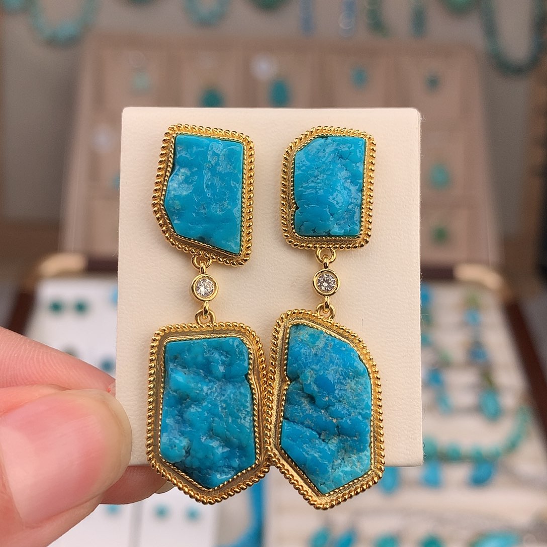 绿松石银S925镶嵌耳饰