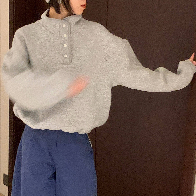 LUO/舒懒 暖绒软糯轻盈摇粒绒立领卫衣 韩代韩版简约打底内搭女
