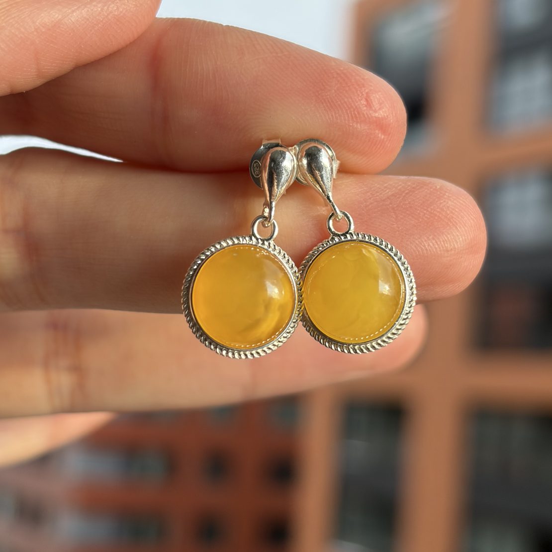 波兰波罗的海原产蜜蜡925银耳饰