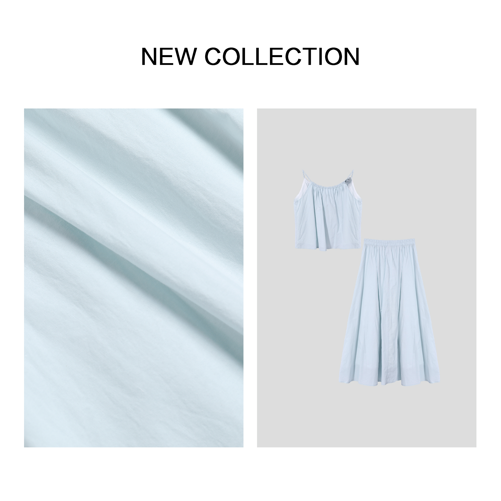 【小依专享】D3F38001A浅蓝吊带短上衣+同色系宽松长裙套装-8001