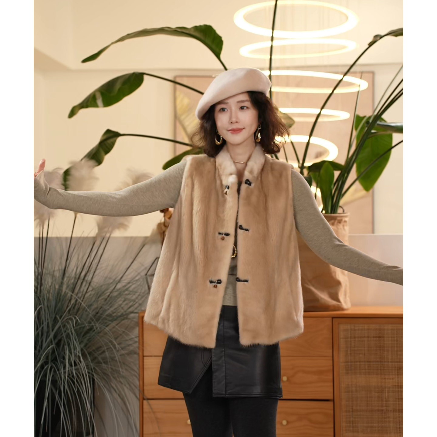 Y【叭哒不惑】断桥雪 水貂毛皮紫标中国风马夹女保暖复古无袖上衣