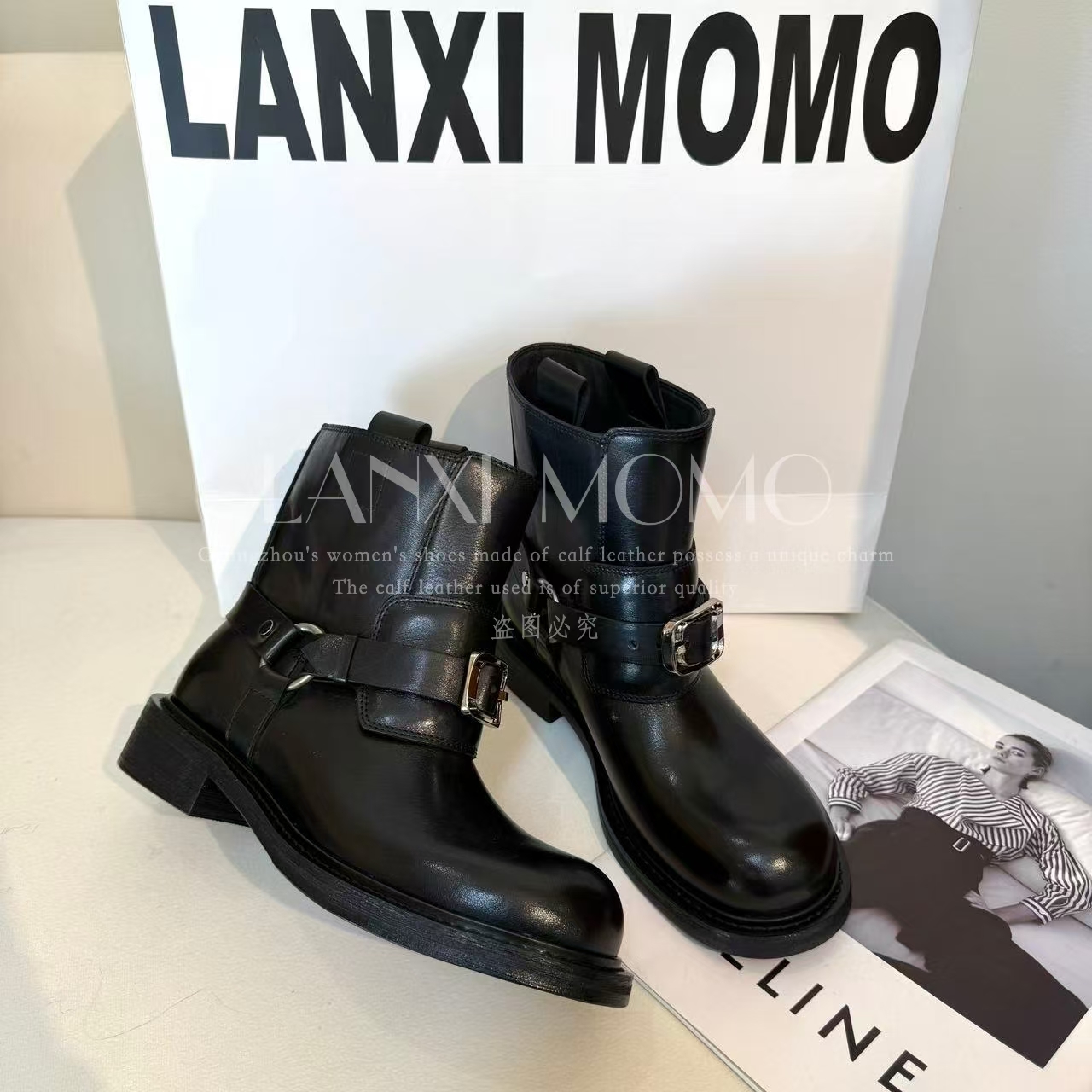  【LANXI  MOMO】时尚百搭黑色厚底英伦风秋冬休闲短靴25XZ742LX