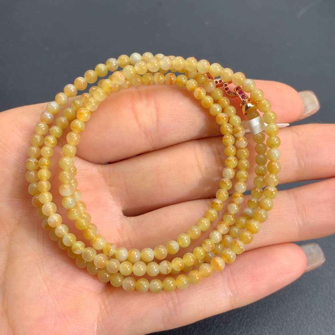 翡翠手链未镶嵌冰胶鸳鸯黄翡项链卡3.3m m