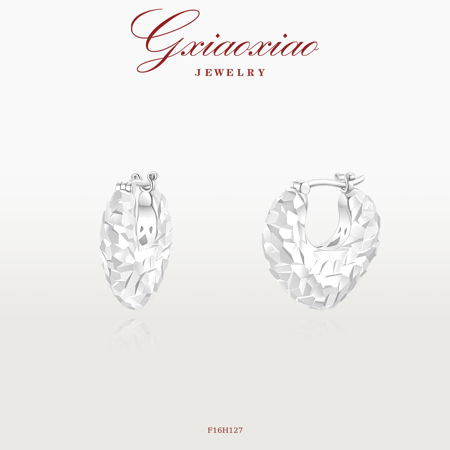 G XIAOXIAO 时尚高级车花纹理爱心耳环 F16H127 F16H128