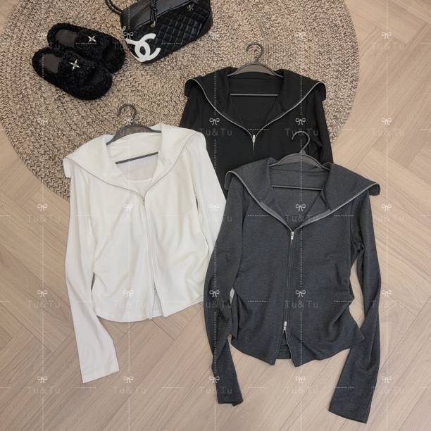 Tutu【海军领】时尚设计感翻领t恤女25秋季新款双拉链假两件上衣