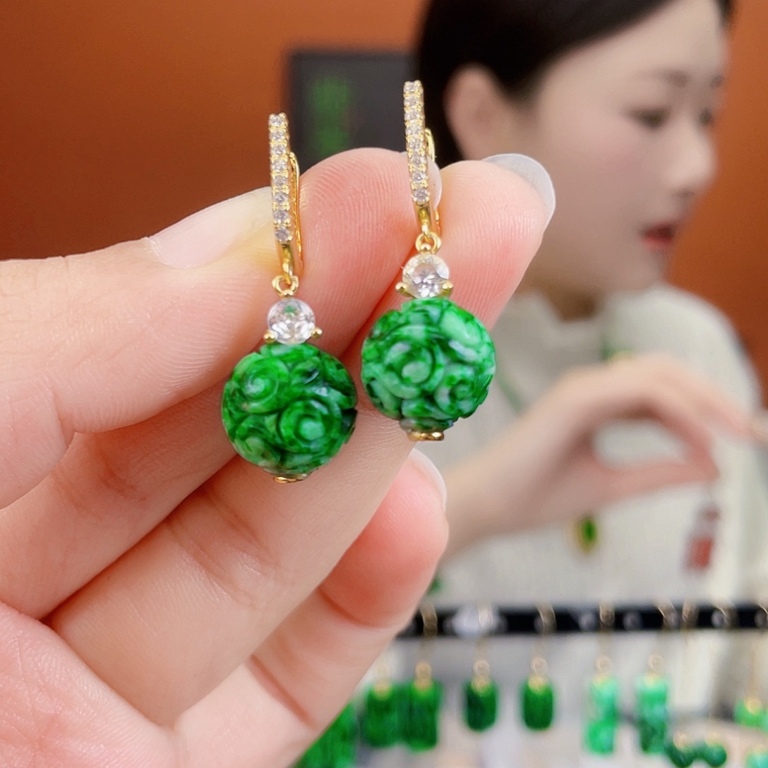 翡翠银S925镶嵌耳饰