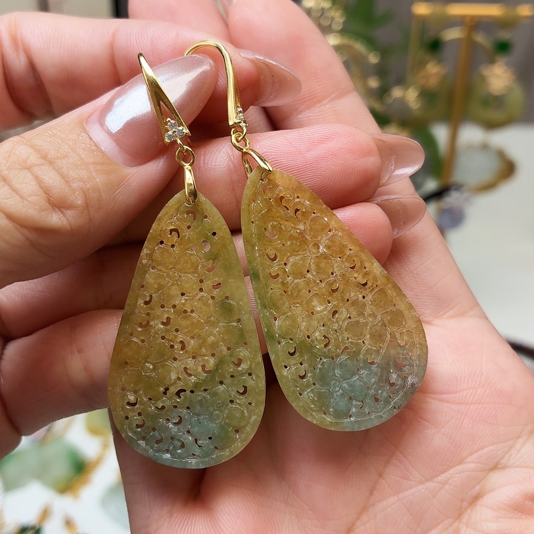 翡翠银S925镶嵌耳饰