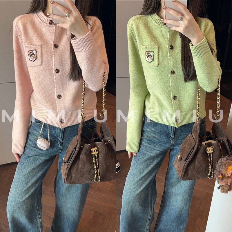 【mimius】肉肉 减龄甜美小熊刺绣圆领针织开衫 WG09134