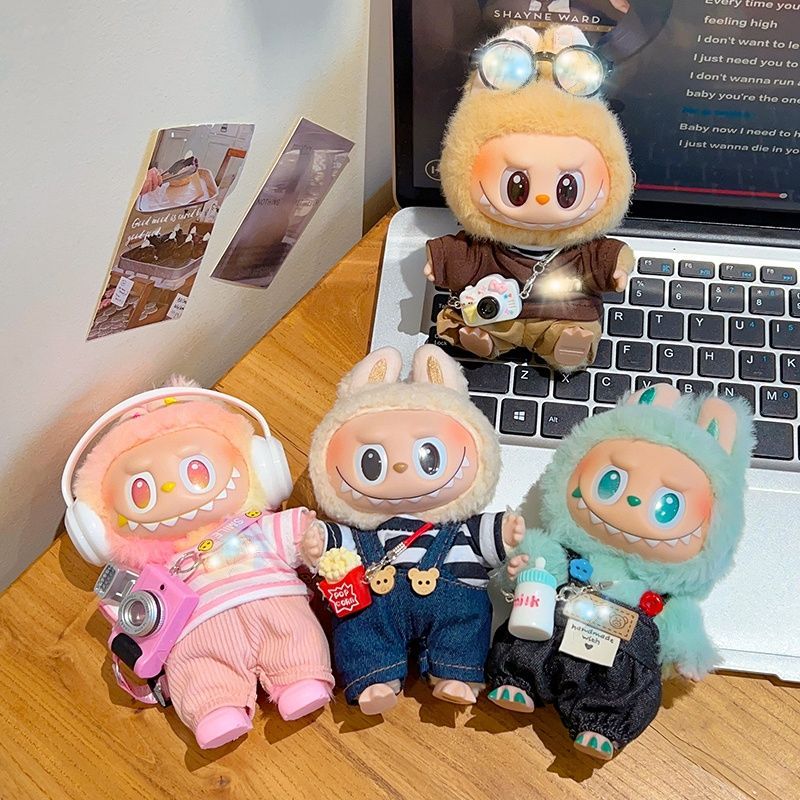 1/2/3代labubu发饰衣服17cm搪胶公仔服装拉布布背带坐坐派对娃衣