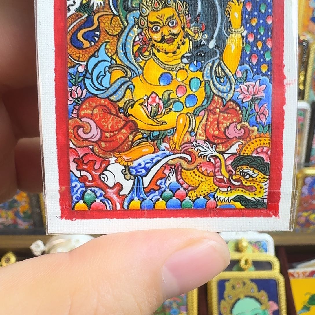 吊坠纯手绘黄财神唐卡