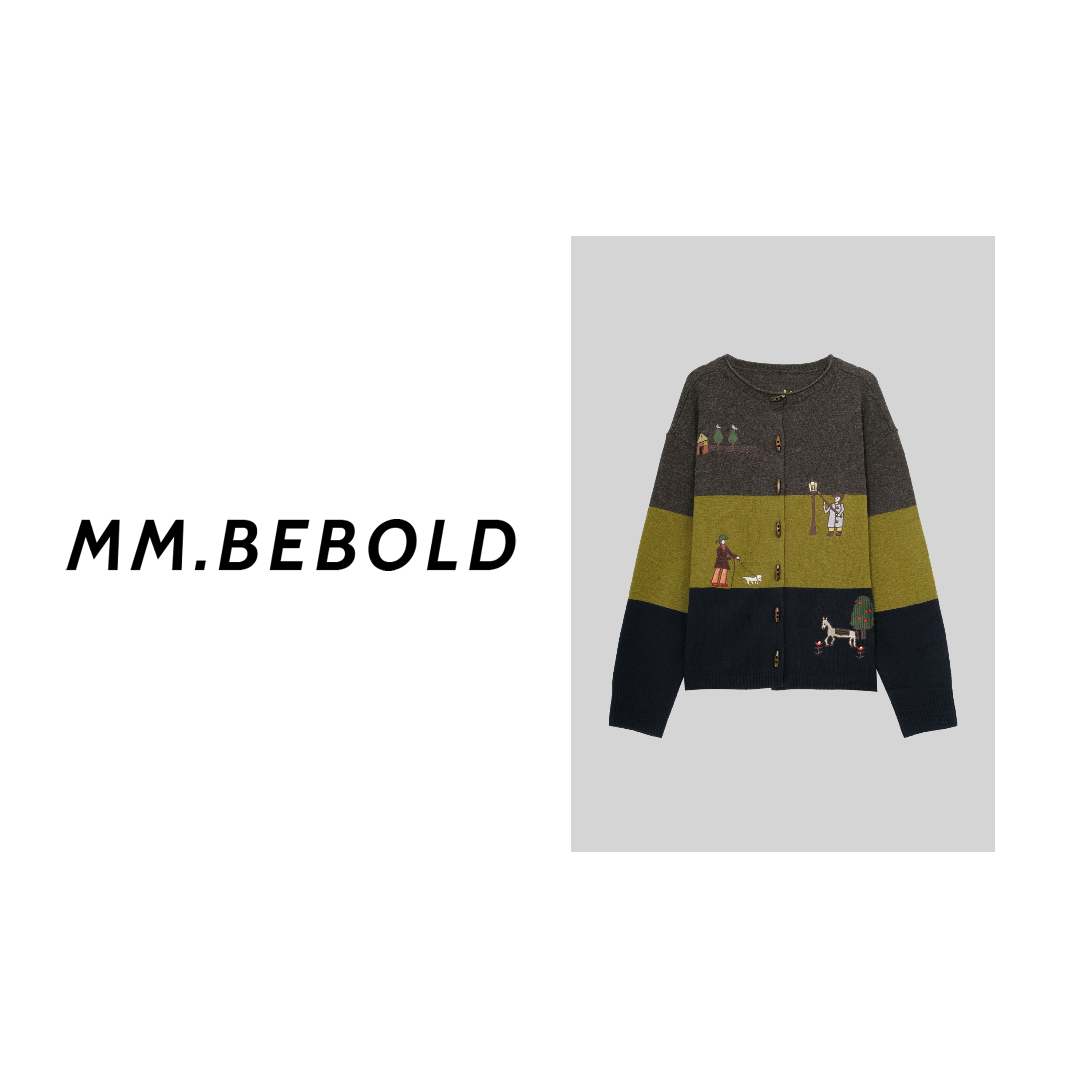 【妙姐精选】十里春 复古牛油果穿搭牛角扣刺绣针织衫LJL258555