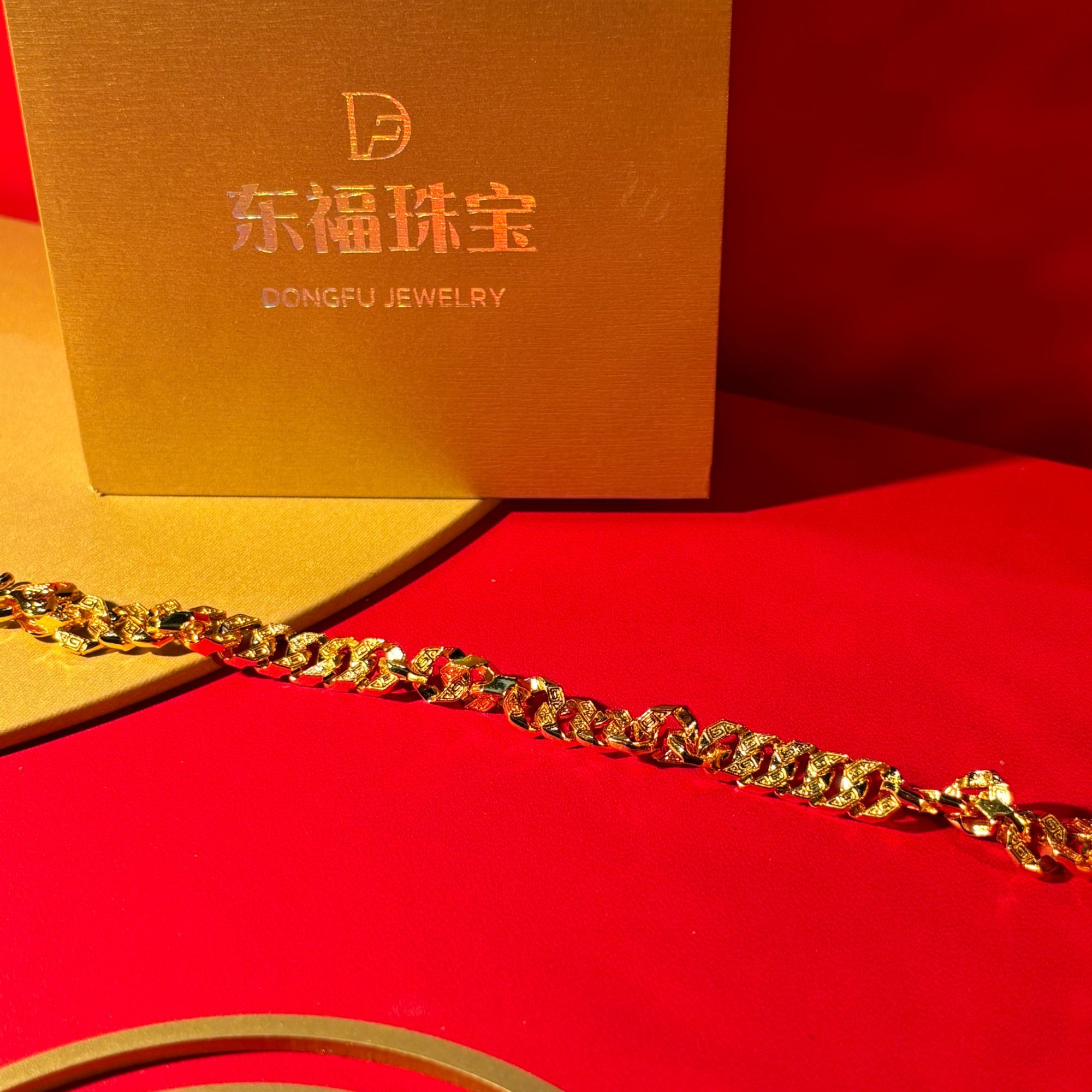 足银手链 古纹手链男士时尚女士潮流经典金色金手链素款