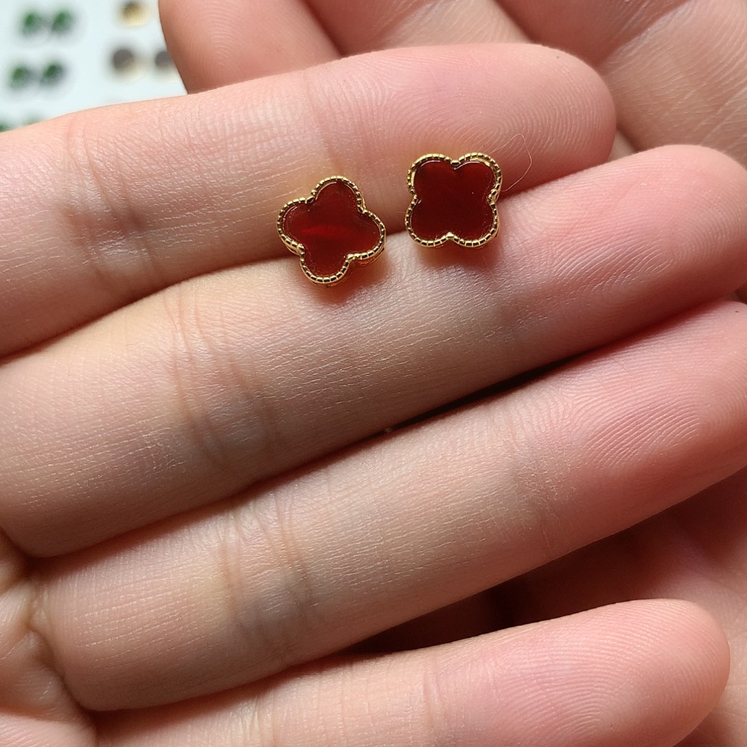银S925镀金镶嵌耳钉玛瑙/玉髓
