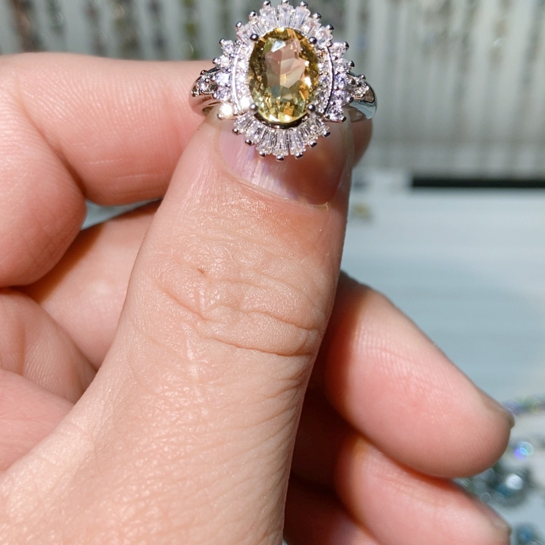 绿水晶戒指银S925镶嵌