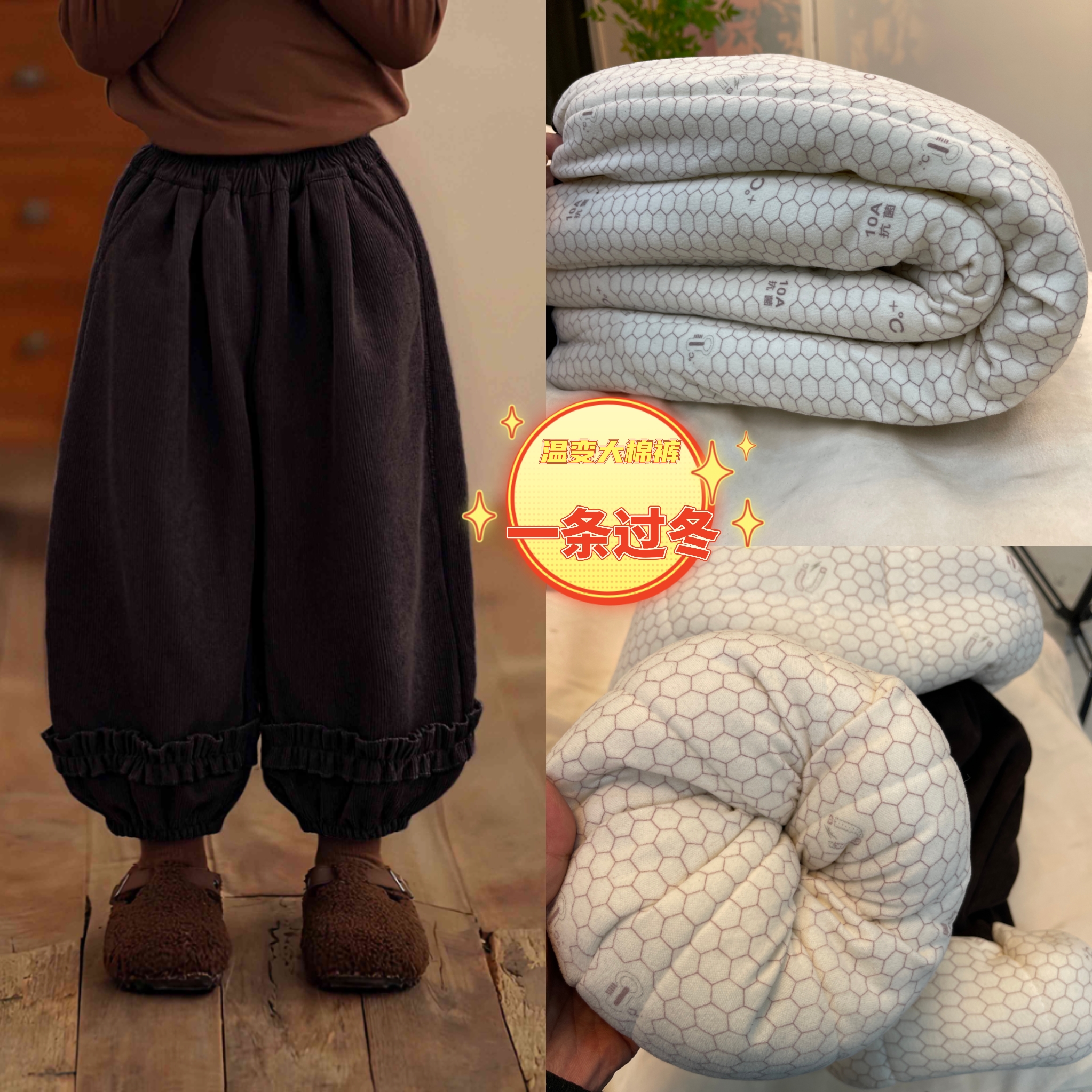 儿童冬季棉裤加绒加厚四层裤子男女童休闲裤百搭森系复古灯笼裤