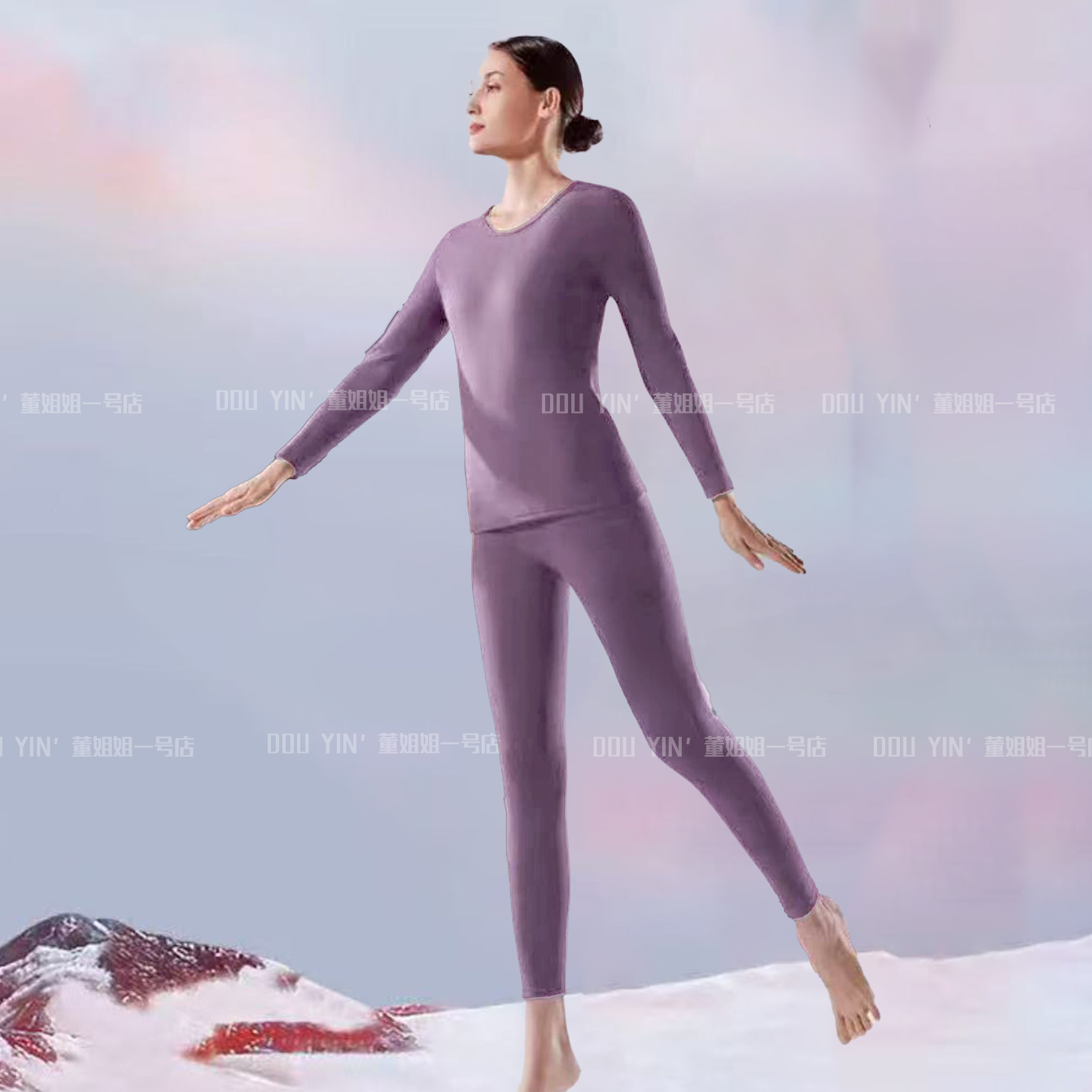 A308女士秋冬舒适薄绒保暖衣套装