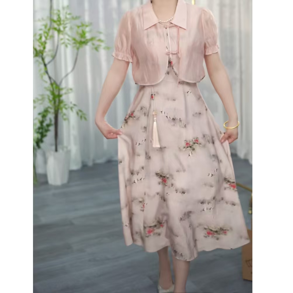 B5T-038新款纯色网红女连衣裙显瘦气质小个子复古套装