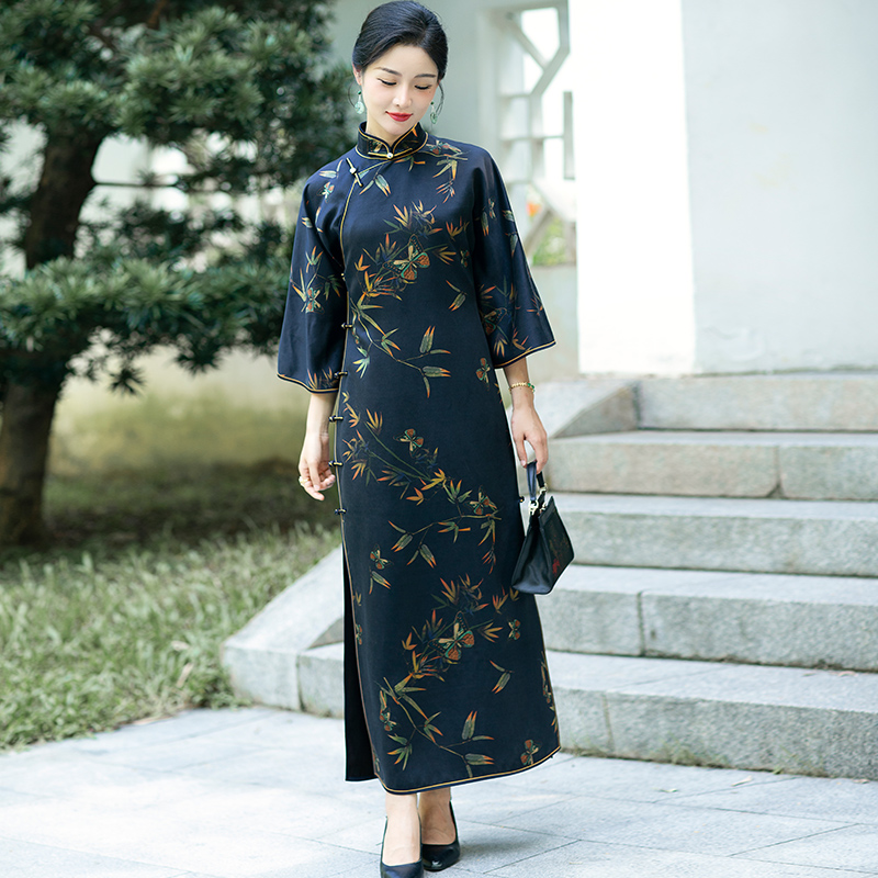 华族经典皮子重缎归拔无省显瘦中国风旗袍长款女秋