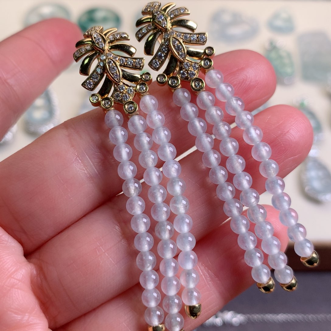 翡翠耳饰18K金镶嵌卡3.7