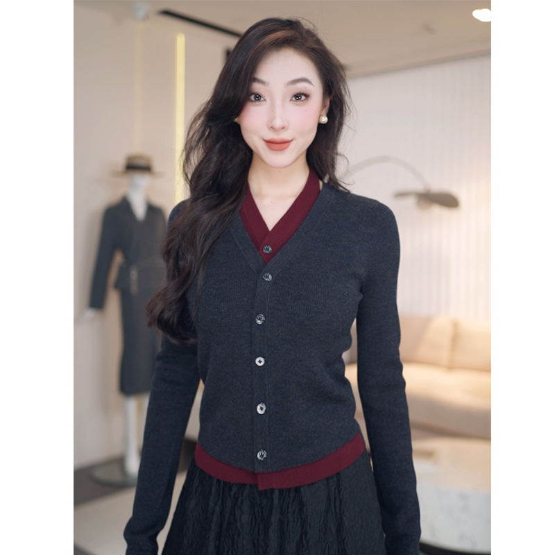 商场同款{专柜}2025秋冬新款撞色修身显瘦羊毛针织衫女毛衣148066