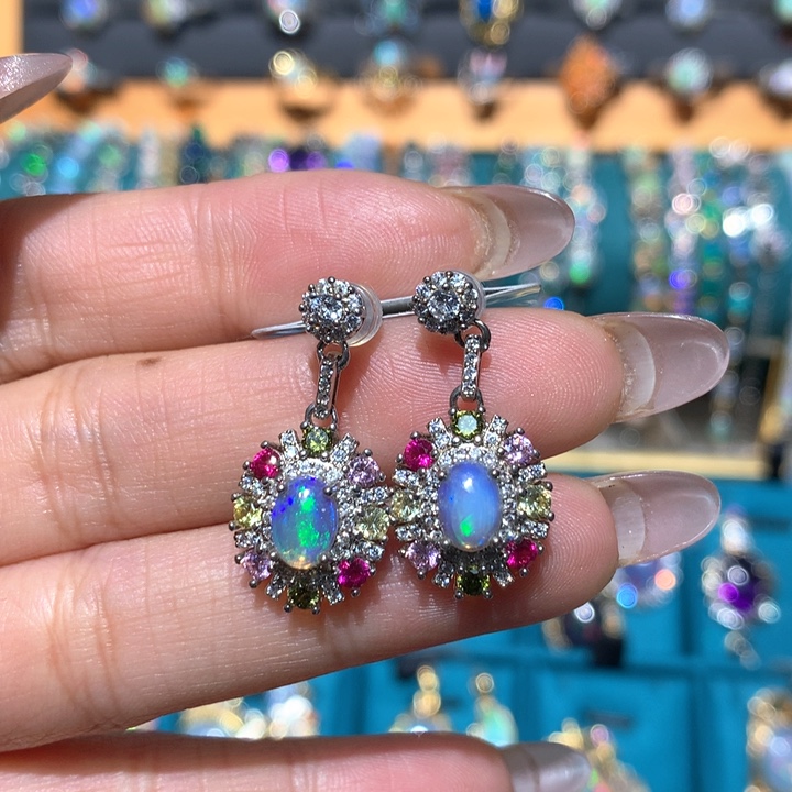 欧泊福利耳饰银S925镶嵌