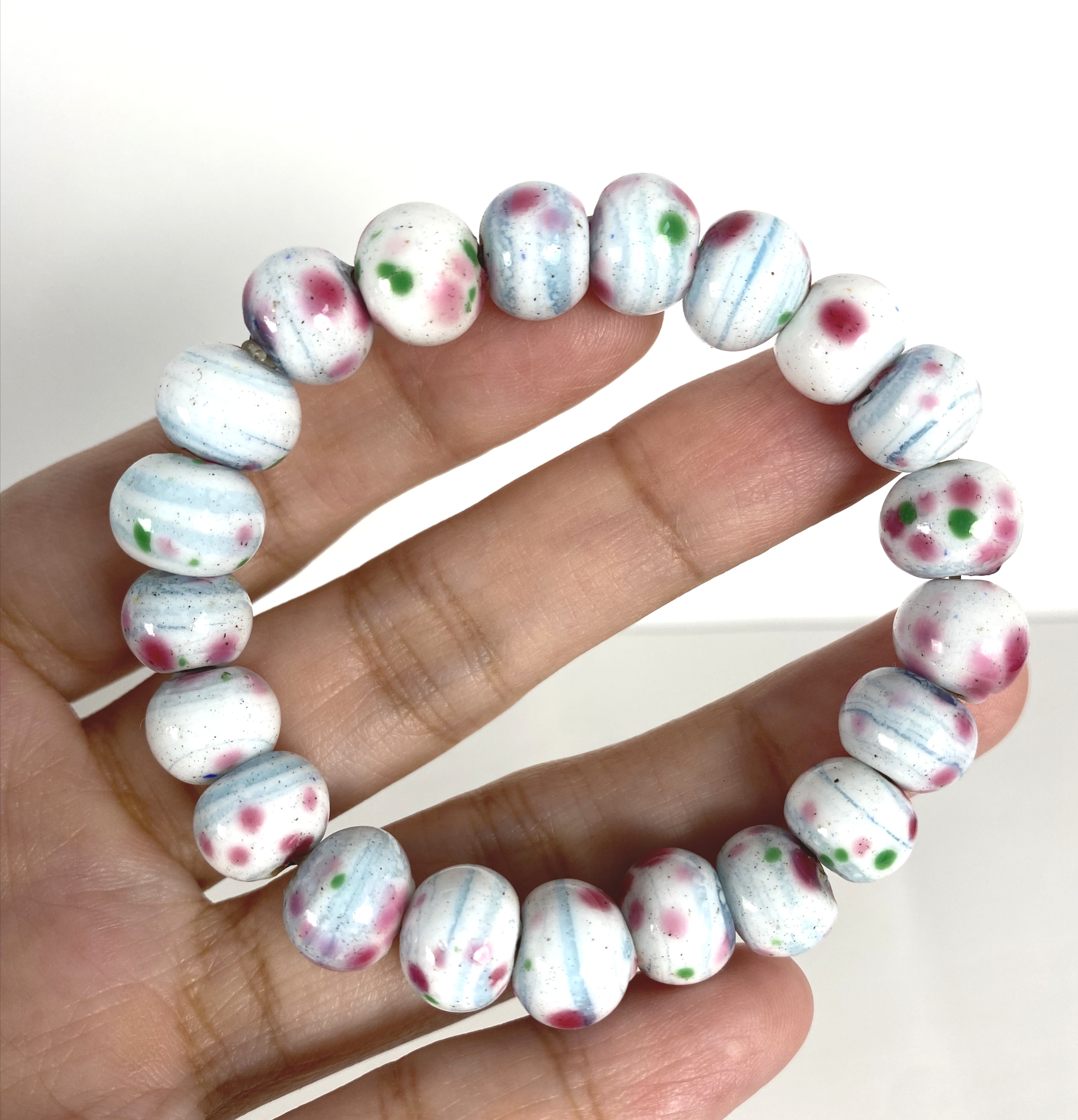 金红点彩蓝色缠丝琉璃珠手串
