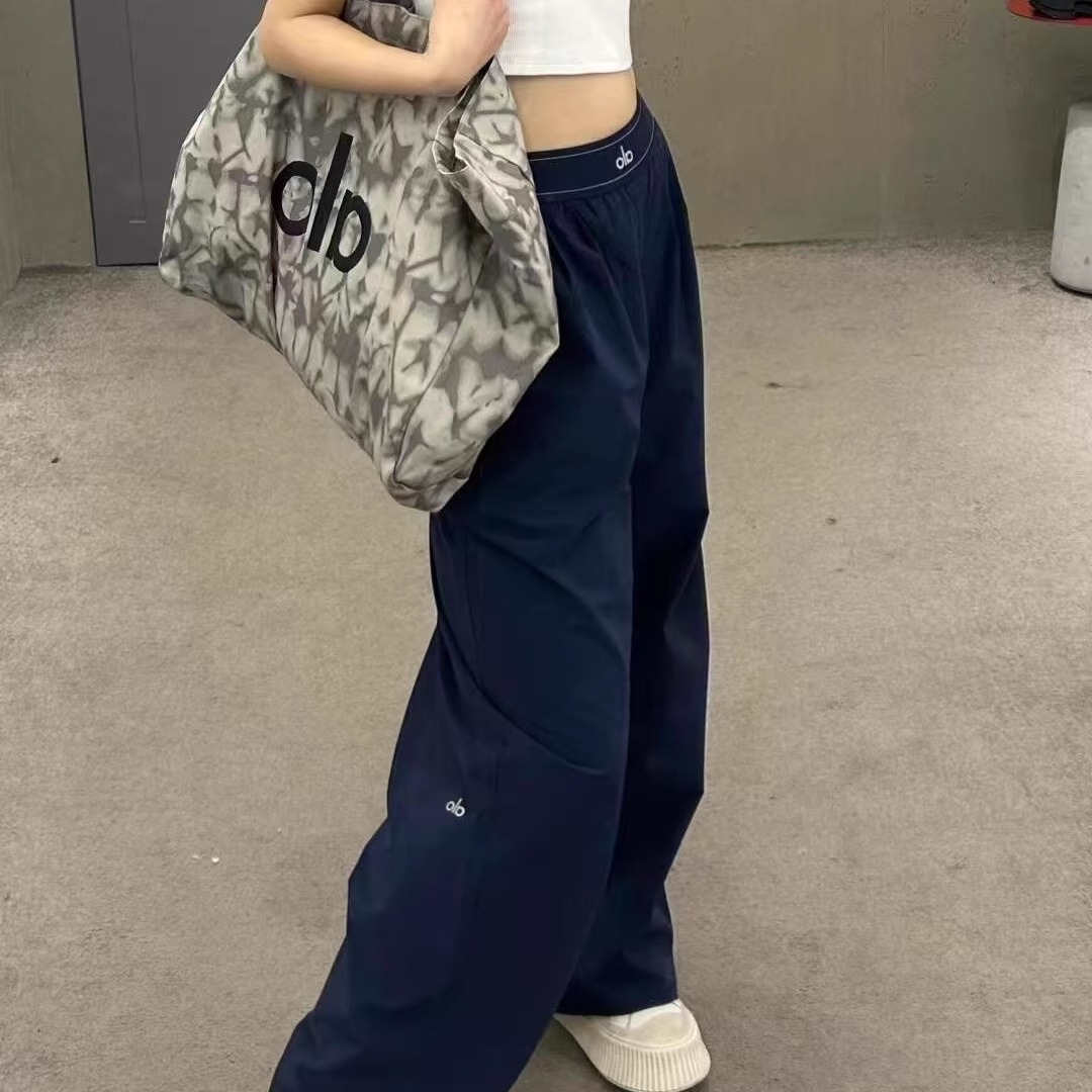 Al金智秀同款反光标速干松紧腰梭织阔腿裤宽松休闲轻薄收腰神裤