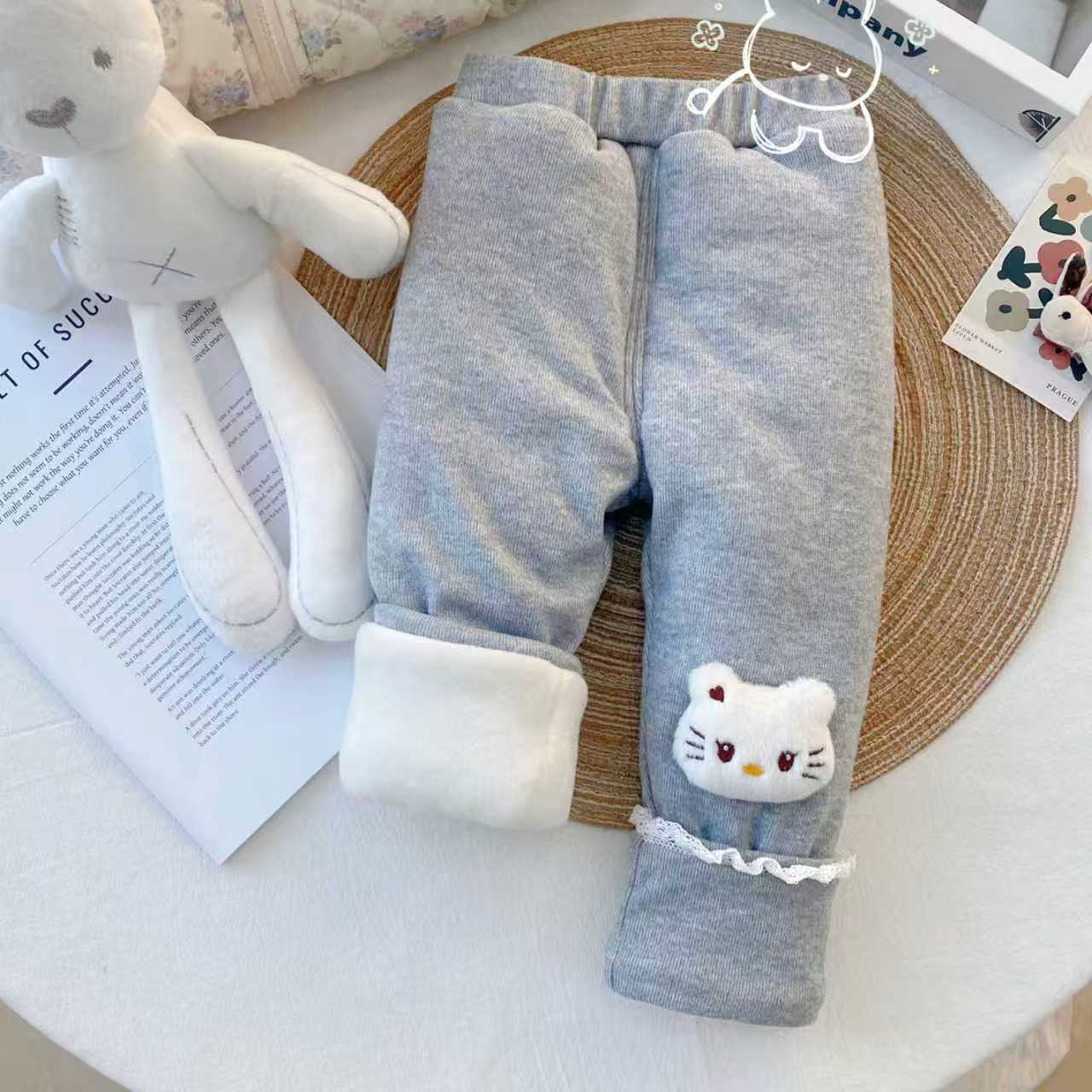 女童打底裤哈喽KT花边 棉裤夹棉冬季新款卡通花边保暖裤ZY-J-D31