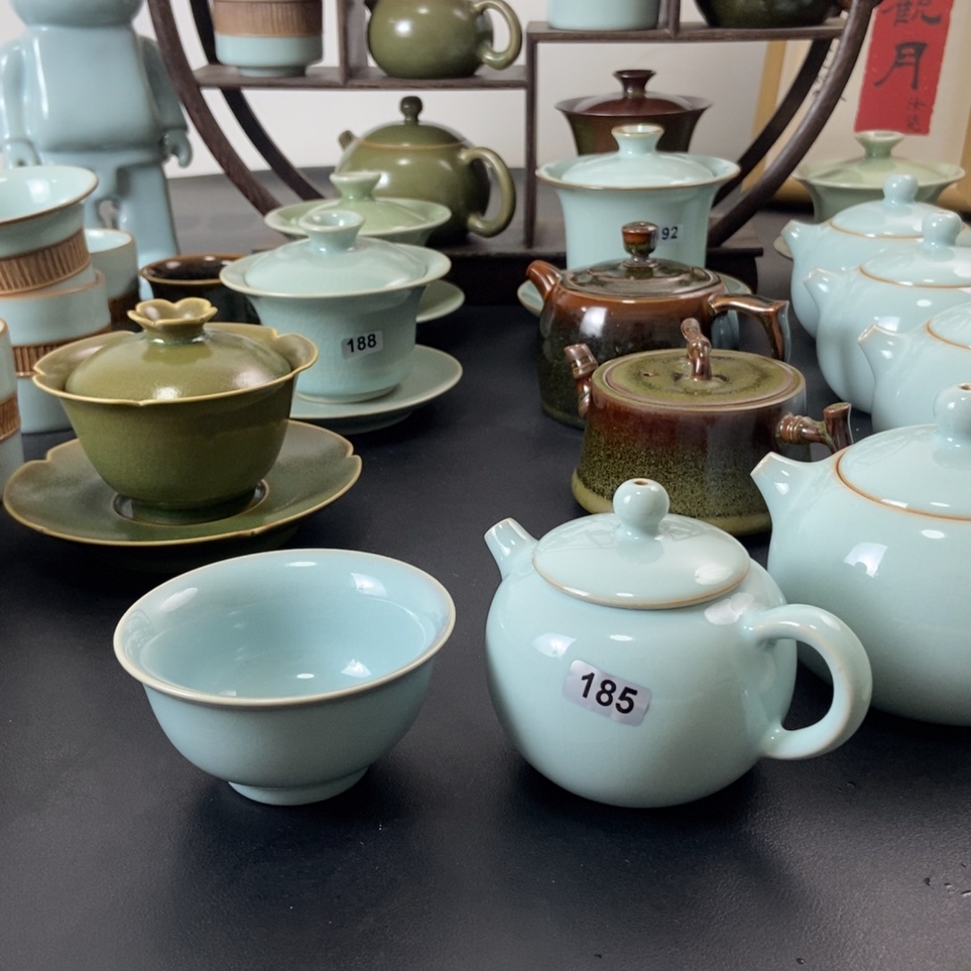 古***古微瑕天青釉手工平安壶