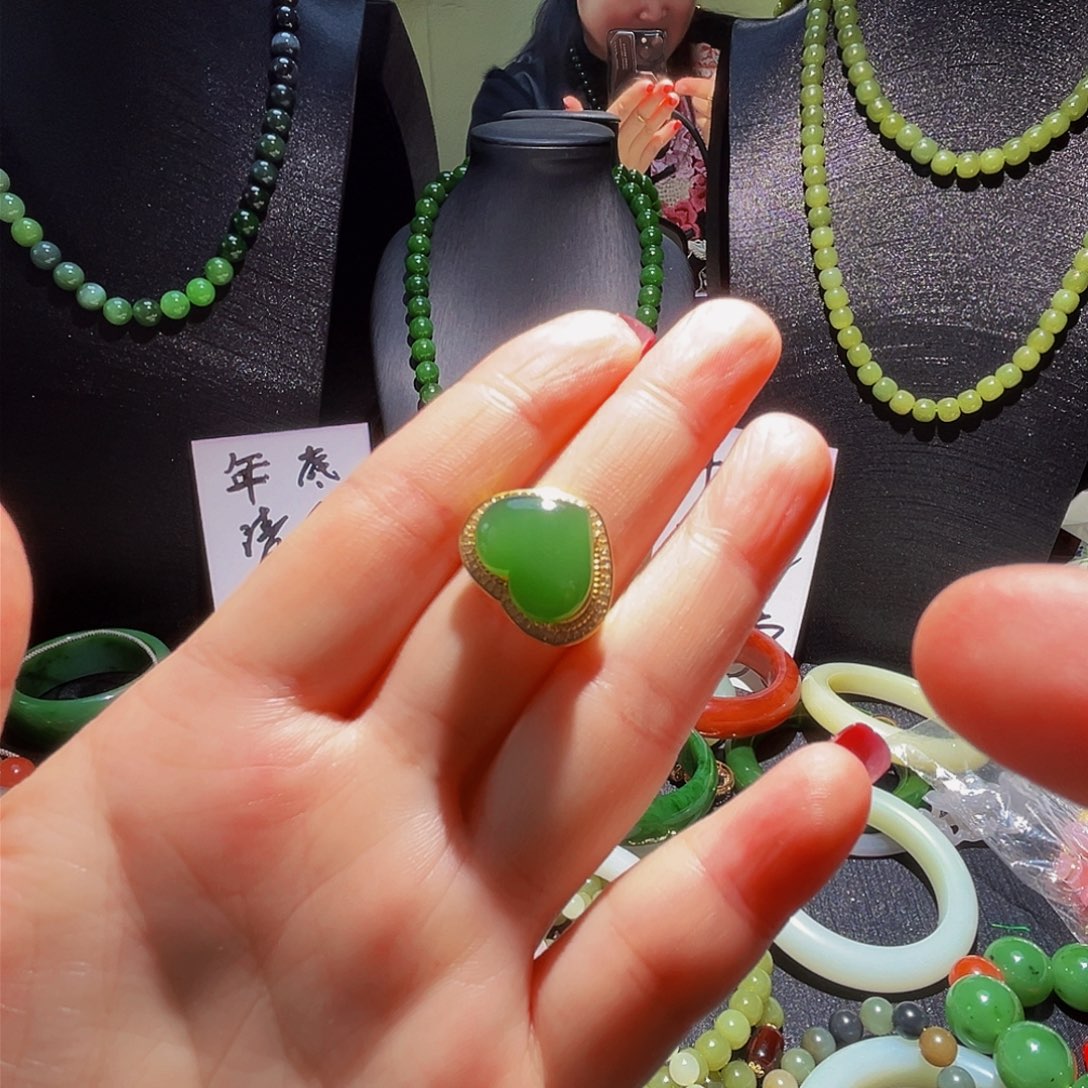 银S925镀金镶嵌戒指和田玉?*