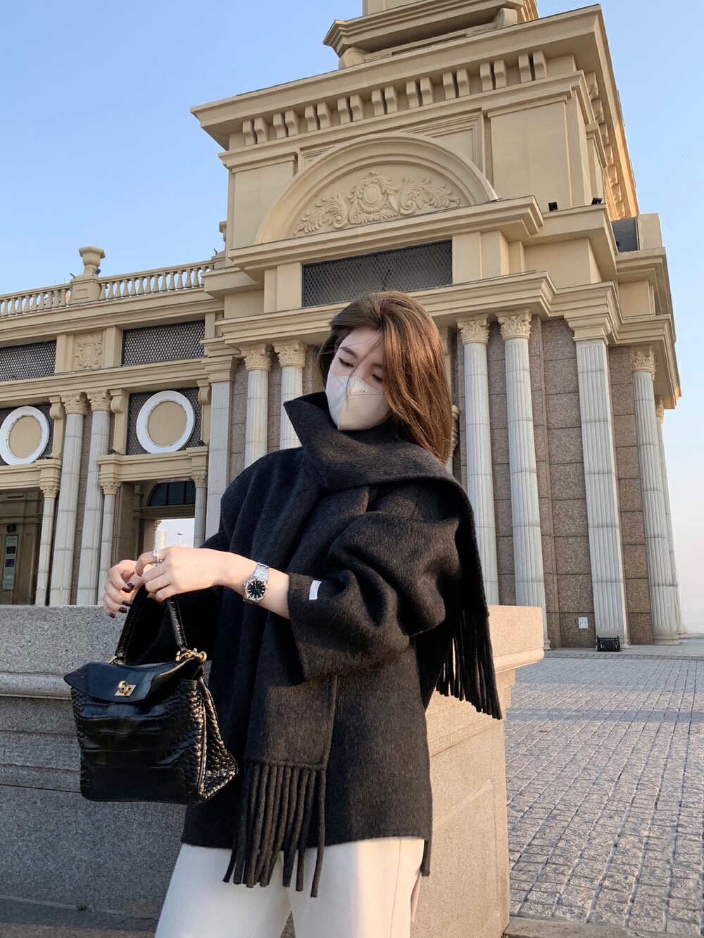 女外套大衣长款流苏网红韩版毛呢外套保暖落肩袖秋冬季冬季