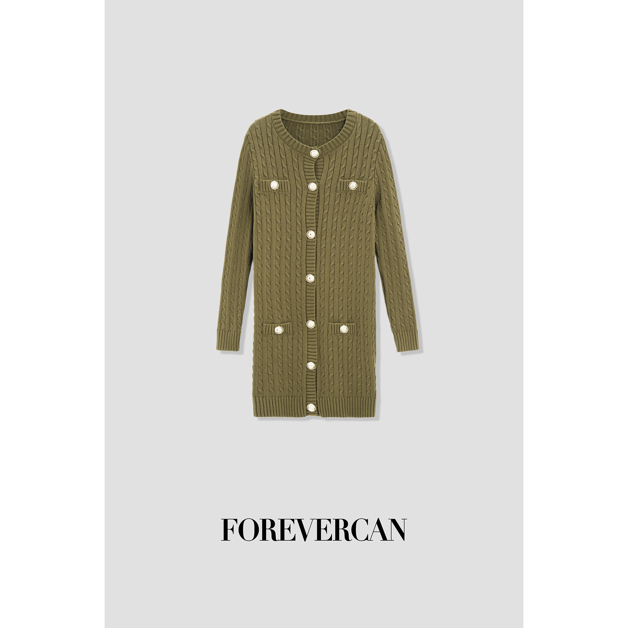 FOREVERCAN“那拉提”复古老钱风螺旋粗绞花针织开衫连衣裙 MY4246