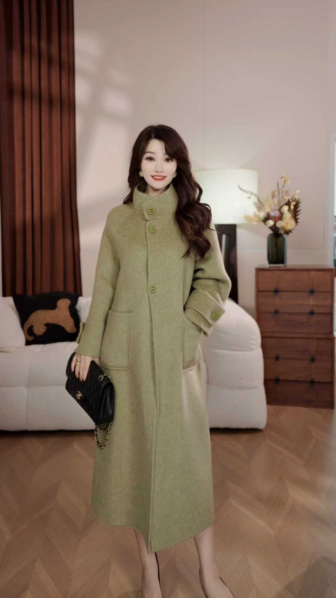 【初雪-88002-9】25年减龄时尚设计师冬中长款羊绒大衣