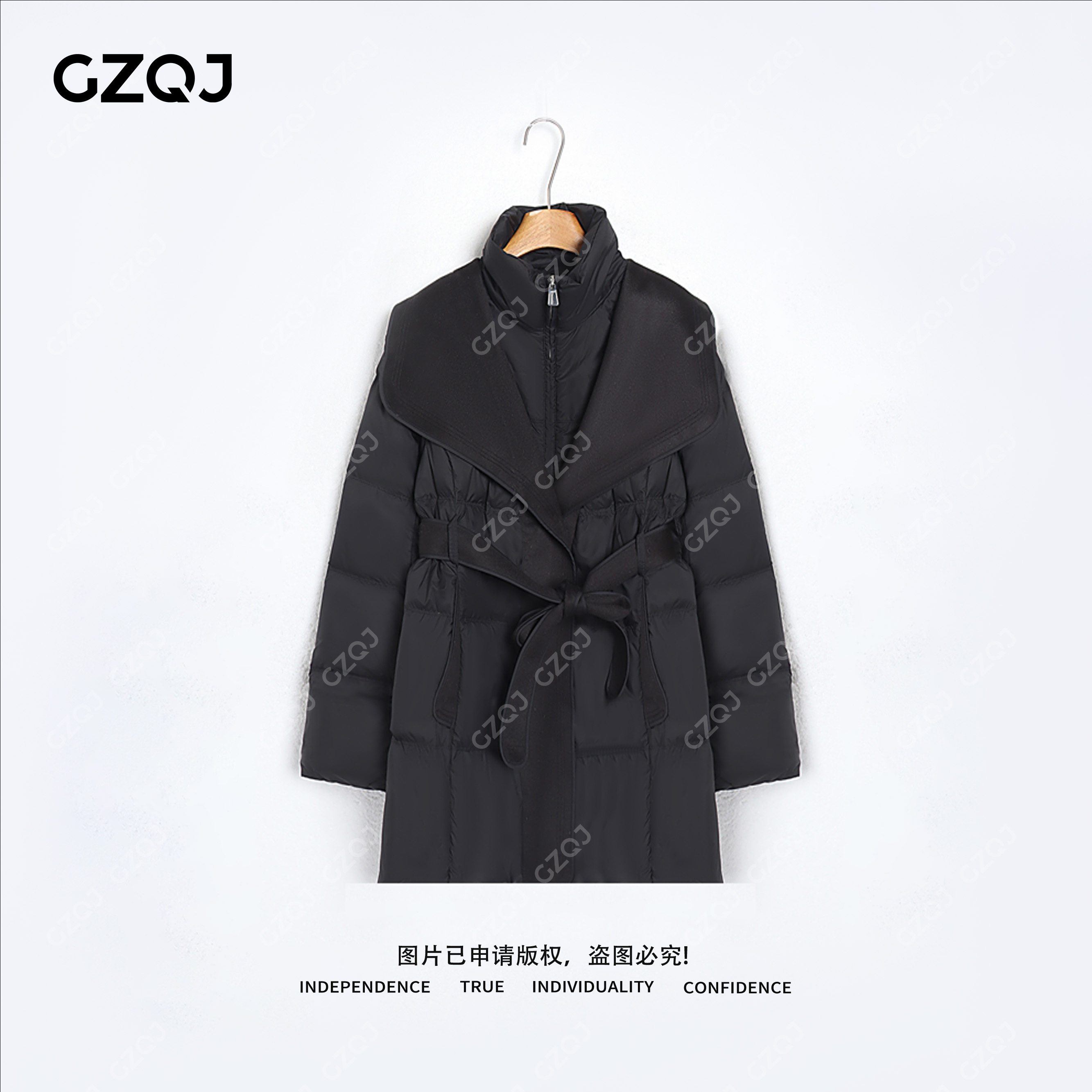 广州琴姐【羽呢交响】90白鸭绒小众设计感立领羽绒服女冬款 6393瑕