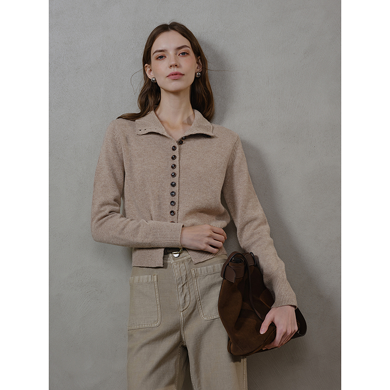 Mix Selection｜劳伦 云感贴肤羊毛针织开衫翻领显瘦外套MSDJW1068