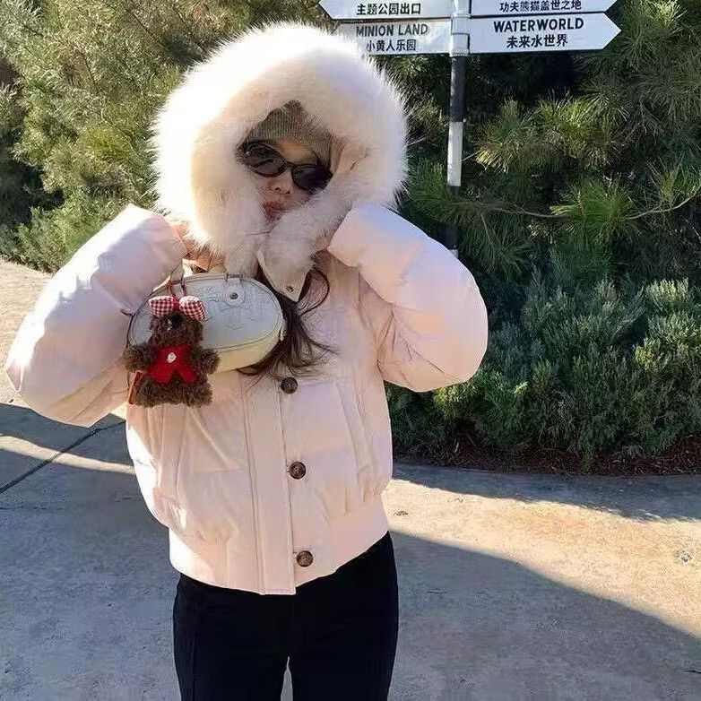 冬季短款女保暖棉衣修身棉袄外套连帽韩版面包服棉服藏青新款加厚