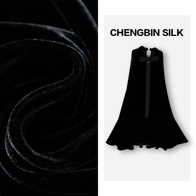 A字娃娃裙重磅桑蚕丝丝绒减龄时尚大气无袖连衣裙中长裙192678