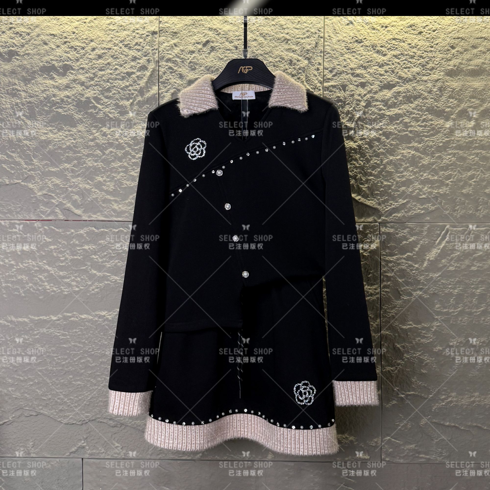 AGP-T235<加绒系列>设计师款|宽松版秋冬季长袖连帽短裙休闲翻领