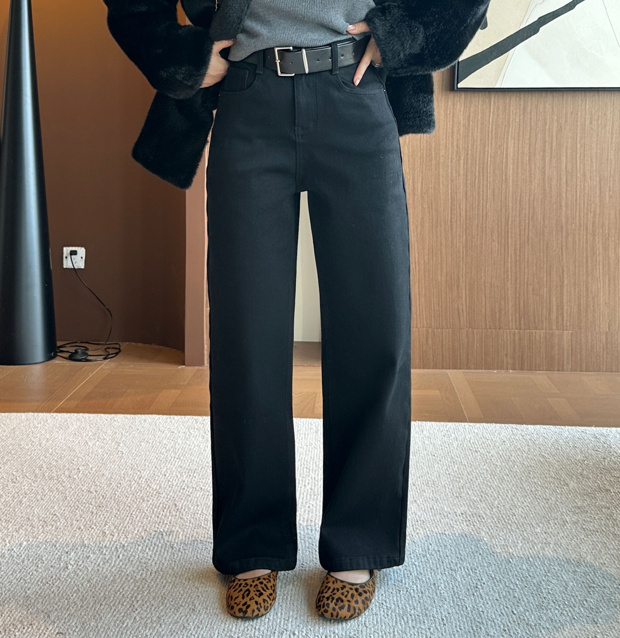 【汐汐女装二店】小个子定制秋冬女款黑色直筒百搭牛仔裤 XX2510035