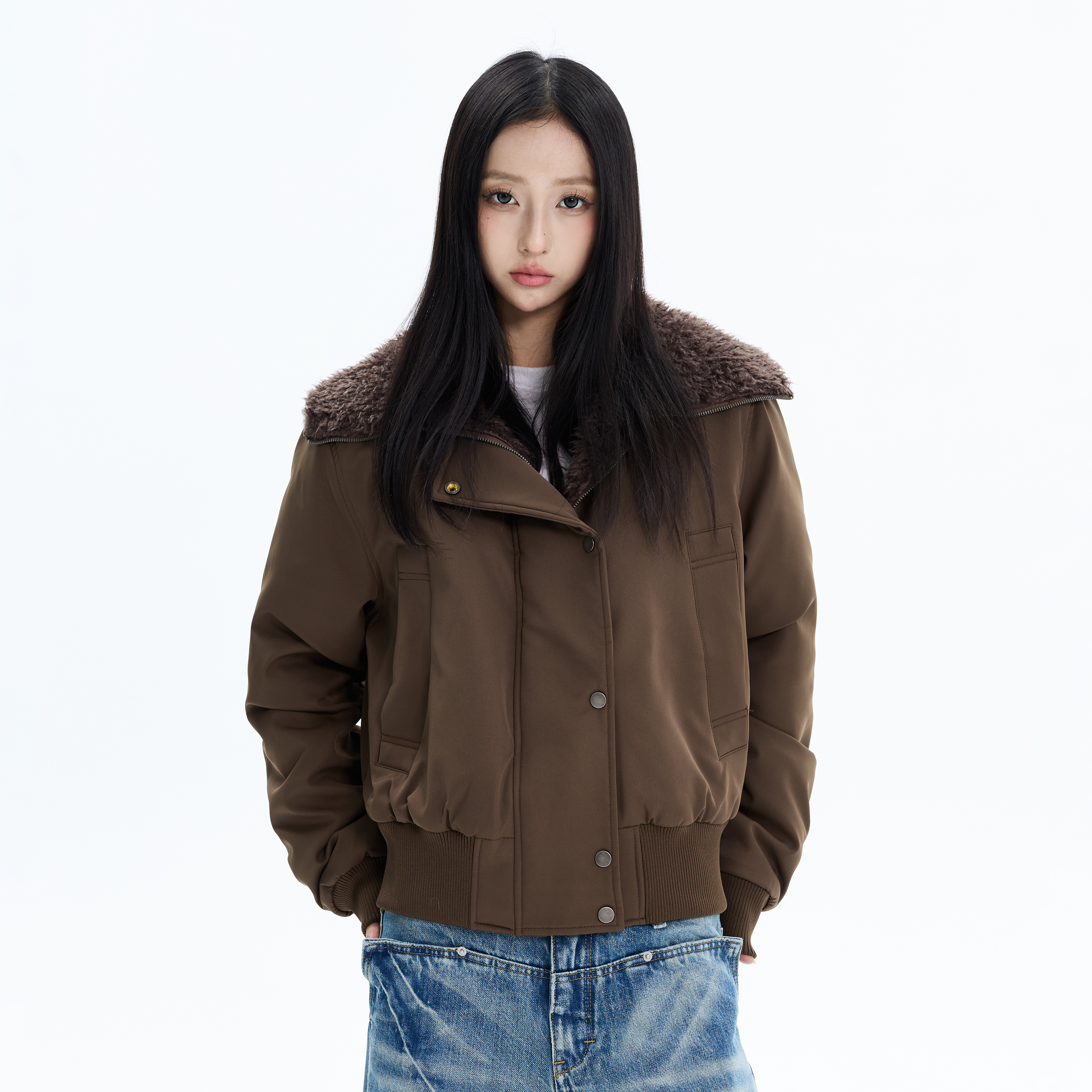 ISLAND冬季美式加厚毛领廓形夹克棉服男女设计感夹棉棉衣外套情侣