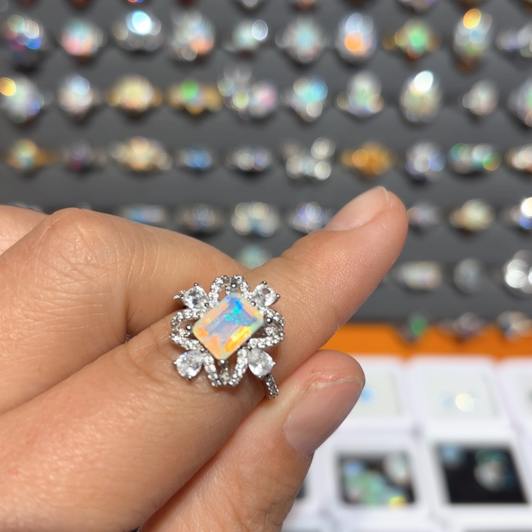 欧泊戒指银S925镶嵌欧泊戒指