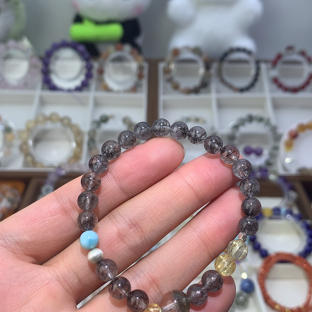 水晶手链银S925镶嵌黑发晶手链