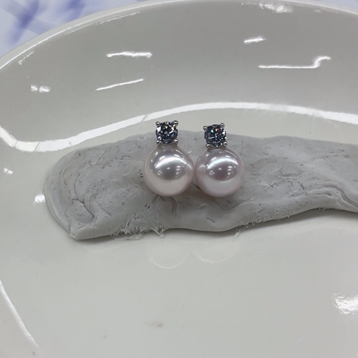 银S925镶嵌耳饰海水珍珠7-8