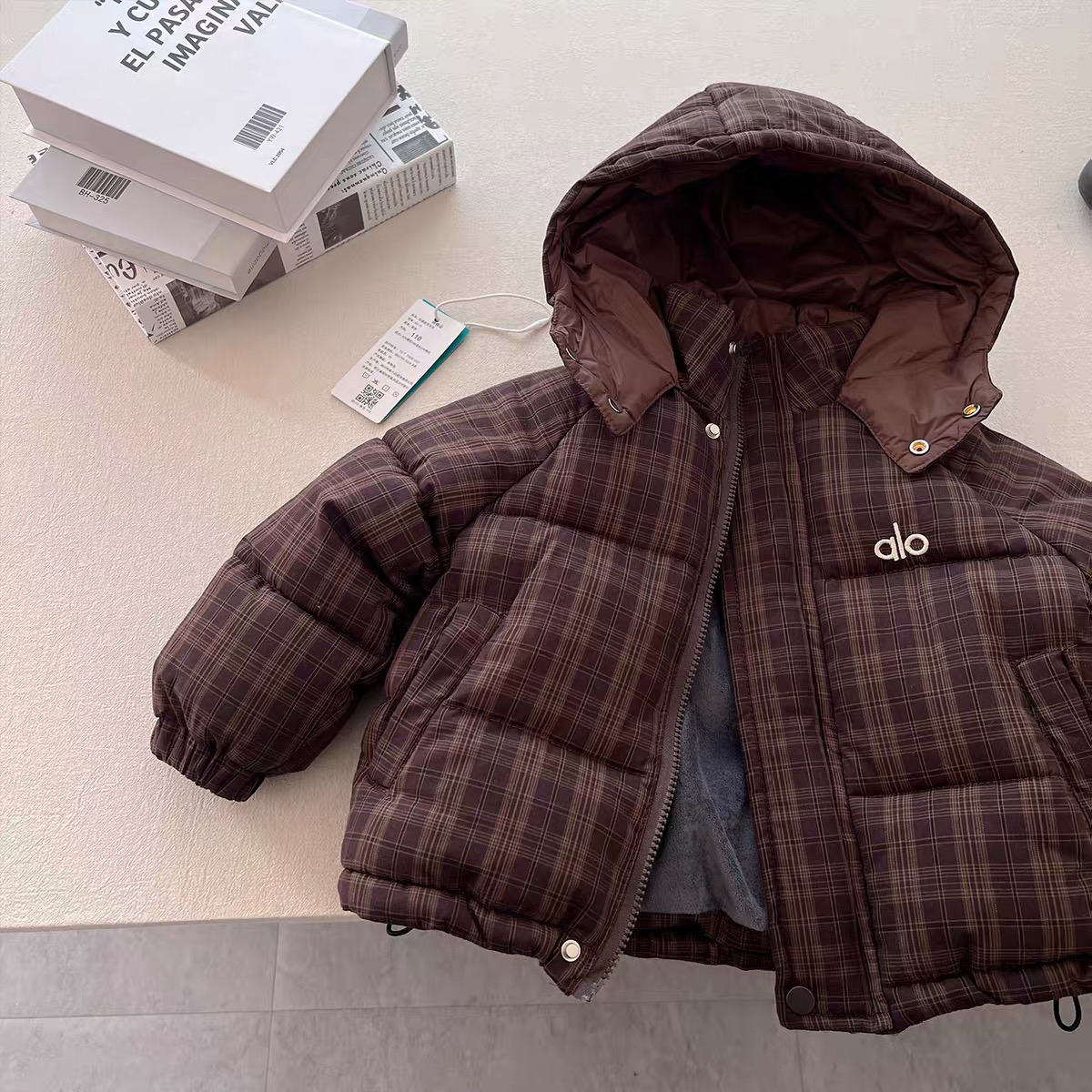 男童棉服冬季加绒加厚格子连帽外套宝宝冬装洋气保暖棉袄新款