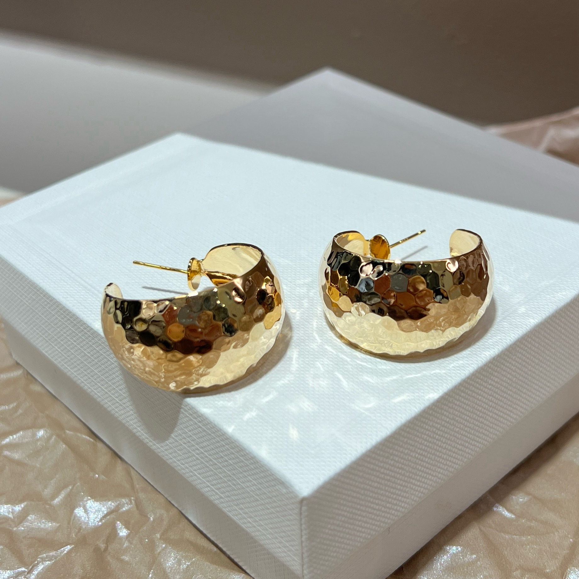 黄铜耳饰 欧美复古宽面碎冰冰几何耳环精致百搭