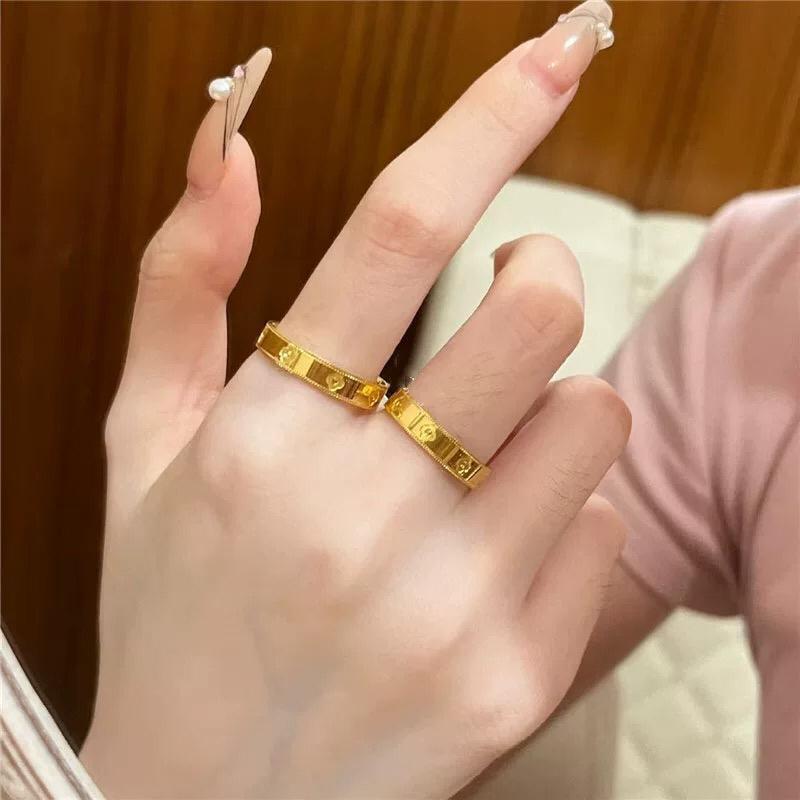 锡金首饰【卡家古法】情侣素圈戒指幸运四叶草