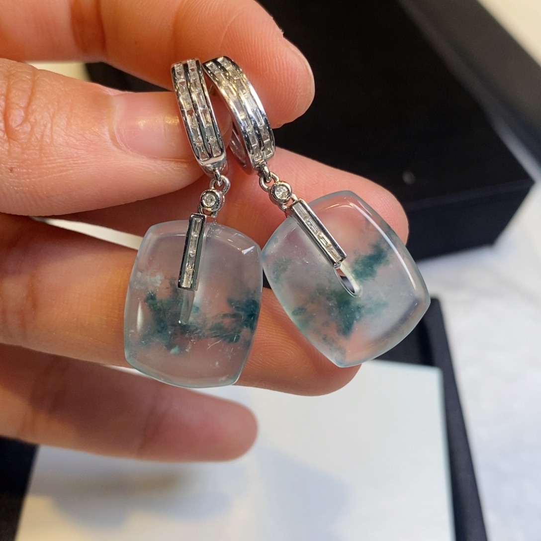 翡翠耳饰18K金镶嵌设计款方糖耳包